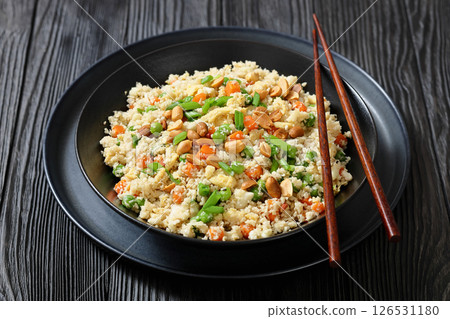 fried cauliflower rice with scrambled egg, veggies fried cauliflower rice with scrambled egg, veggies 126531180