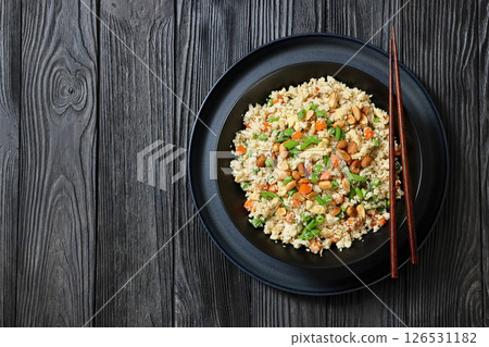 fried cauliflower rice with scrambled egg, veggies fried cauliflower rice with scrambled egg, veggies 126531182