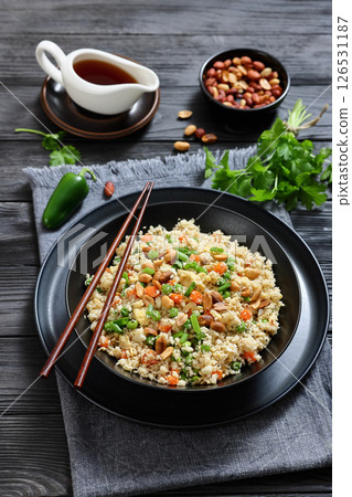 fried cauliflower rice with scrambled egg, veggies 126531187