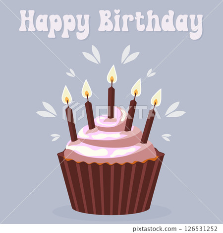 happy birthday card with cupcake and candles flat vector illustration. 126531252