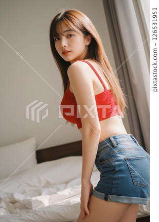 A woman lying on the bed A woman lying on the bed 126531951