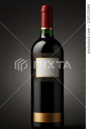 A sleek red wine bottle with intricate embellishments and a blank label stands against a dark background, emphasizing elegance and sophistication, perfect for any occasion 126532046