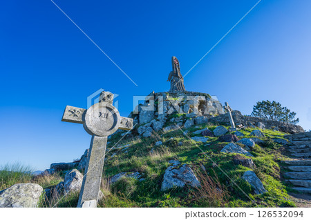 Virgen of the Rock Statue in Combarro, Spain. 126532094