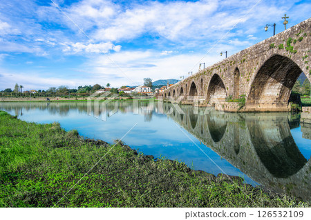 Ponte de Lima Bridge Reflection Portugal Serene Water. Ponte de Lima Bridge Reflection Portugal Serene Water. 126532109