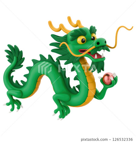 Epic green dragon figurine fantasy world 3d model vibrant colors close-up view mythical creatures 126532336