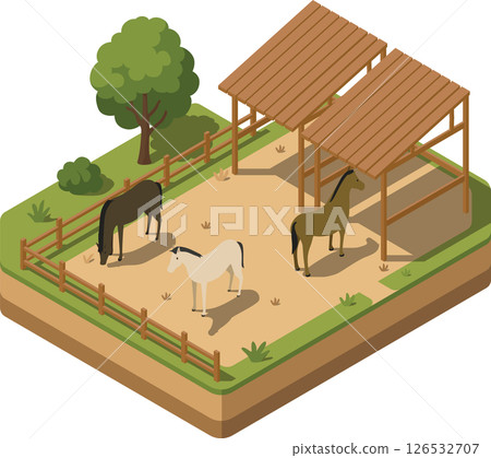 Isometric horse farm and stable Isometric horse farm and stable 126532707