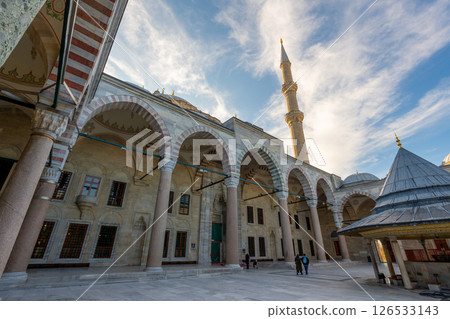 Inner courtyard of the Beautiful Fatih camii is landmark of Istanbul. Religion 126533143