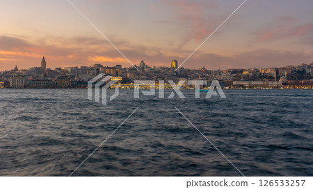 Galata Tower and Golden Horn bay at night. Istanbul, Turkey Galata Tower and Golden Horn bay at night. Istanbul, Turkey 126533257