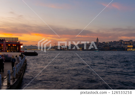 Galata Tower and Golden Horn bay at night. Istanbul, Turkey Galata Tower and Golden Horn bay at night. Istanbul, Turkey 126533258