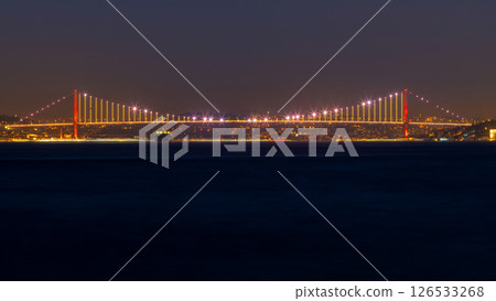 Night view of the Bosphorus and the Bosphorus Bridge. Istanbul, Turekey 126533268