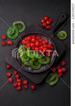 Dried sweet green kiwi or candied fruit 126534037