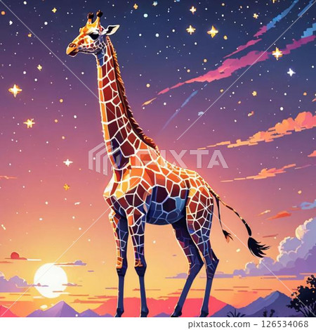 可愛的像素藝術KI Kirin Line郵票風格閃閃發光 可愛的像素藝術KI Kirin Line郵票風格閃閃發光 126534068