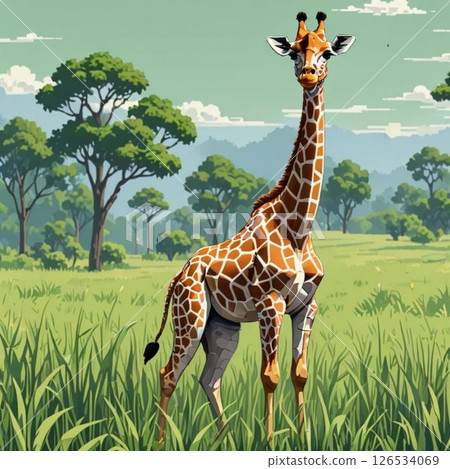 可愛的像素藝術 KI Kirin Line 郵票風格哈欠 可愛的像素藝術 KI Kirin Line 郵票風格哈欠 126534069