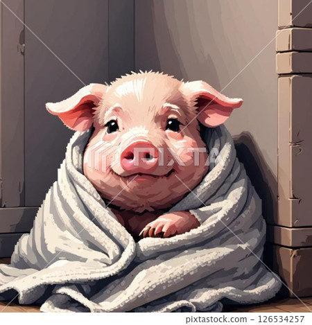 Cute pixel art pig line stamp style sleepy 126534257