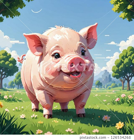 可愛的像素藝術豬線郵票風格 Poyon 可愛的像素藝術豬線郵票風格 Poyon 126534268