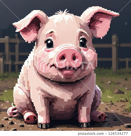 可愛的像素藝術豬線郵票風格悲傷 可愛的像素藝術豬線郵票風格悲傷 126534277