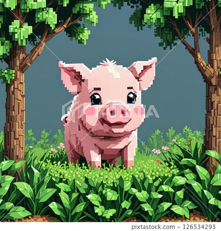 Cute pixel art Pig Line stamp style Shy 126534293