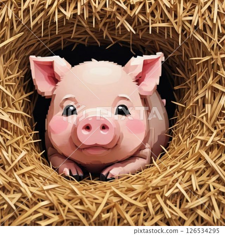 Cute pixel art - Pig in line stamp style sleeping 126534295