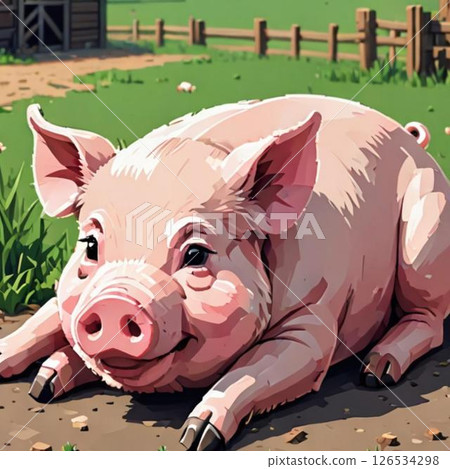 可愛的像素藝術豬線郵票風格疲憊 126534298