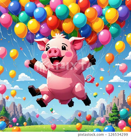 可愛的像素藝術豬線郵票風格令人興奮 可愛的像素藝術豬線郵票風格令人興奮 126534299