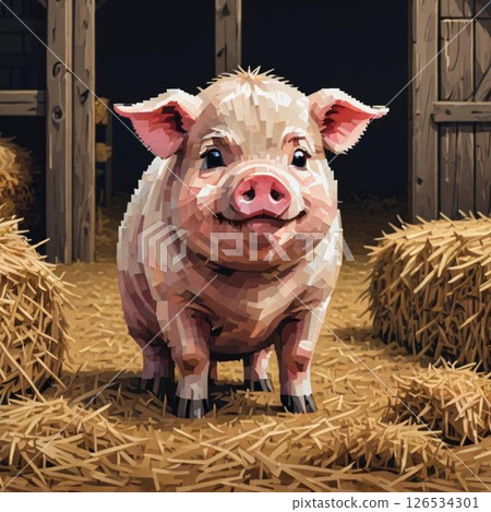 Cute pixel art Pig Line stamp style frown 126534301