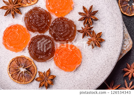Jelly candies or homemade marmalade with different flavors 126534343