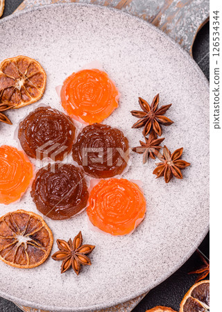 Jelly candies or homemade marmalade with different flavors 126534344