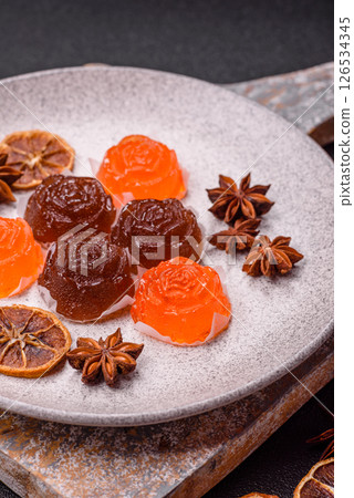 Jelly candies or homemade marmalade with different flavors 126534345