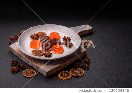 Jelly candies or homemade marmalade with different flavors 126534346