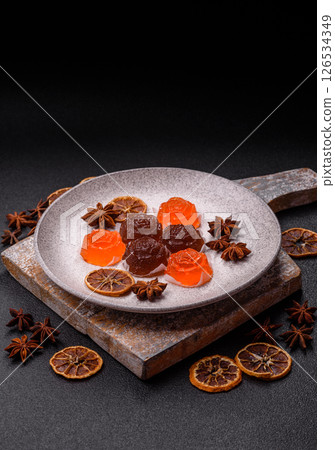 Jelly candies or homemade marmalade with different flavors 126534349