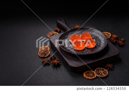 Jelly candies or homemade marmalade with different flavors 126534350