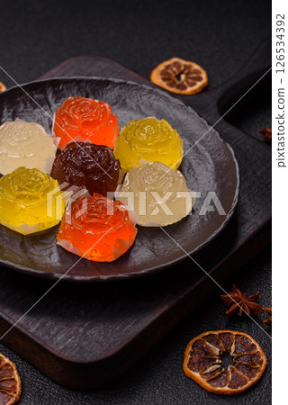 Jelly candies or homemade marmalade with different flavors 126534392