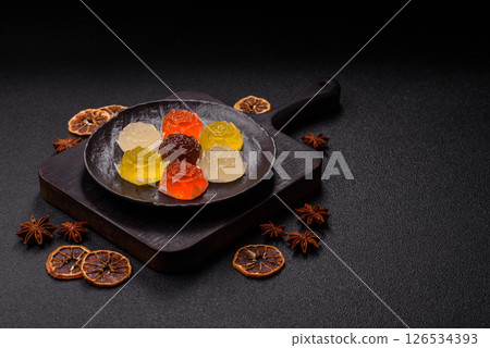 Jelly candies or homemade marmalade with different flavors 126534393