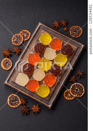 Jelly candies or homemade marmalade with different flavors 126534481