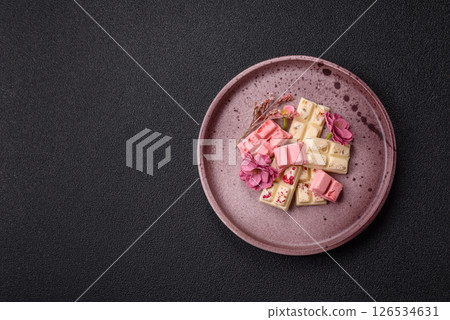 Multicolored handmade chocolate bars pink, white, brown colors Multicolored handmade chocolate bars pink, white, brown colors 126534631