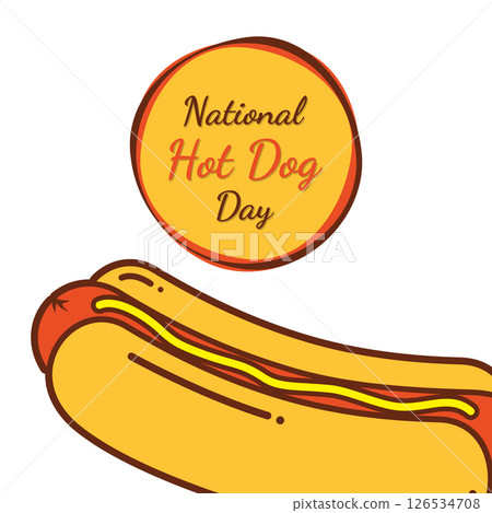 National Hot Dog Day letter design with hot dog cartoon National Hot Dog Day letter design with hot dog cartoon 126534708