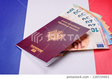 France citizen passport against the background of the France national flag 126534801