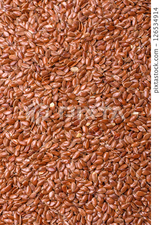 Flax seeds in a bowl, an ingredient for making vegan or vegetarian food 126534914