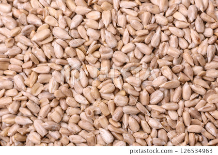 Peeled sunflower seeds in a bowl, an ingredient for making vegetarian food Peeled sunflower seeds in a bowl, an ingredient for making vegetarian food 126534963