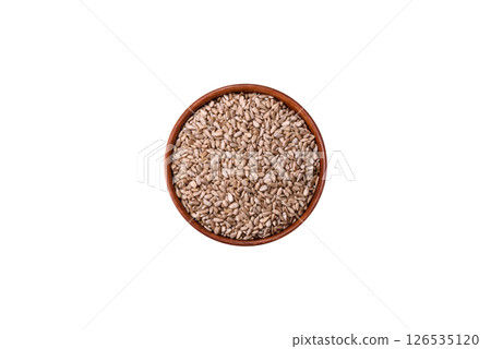 Peeled sunflower seeds in a bowl, an ingredient for making vegetarian food Peeled sunflower seeds in a bowl, an ingredient for making vegetarian food 126535120
