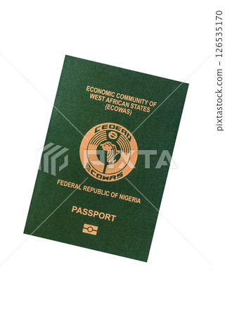 International passport of a citizen of Nigeria on a suitcase 126535170