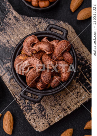Cashew nuts in shell in bowl Cashew nuts in shell in bowl 126535328