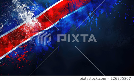Iceland Independence Day, Icelandic flag, paint texture, abstract background, horizontal banner, copy space, free space for text 126535807