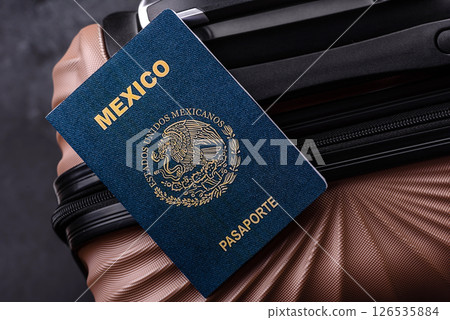 International passport of a citizen of Mexico on a suitcase 126535884