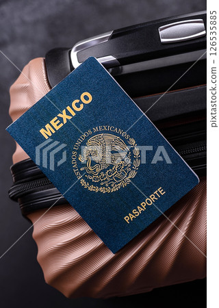 International passport of a citizen of Mexico on a suitcase 126535885