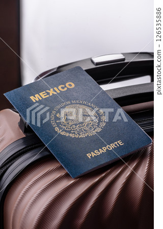 International passport of a citizen of Mexico on a suitcase International passport of a citizen of Mexico on a suitcase 126535886