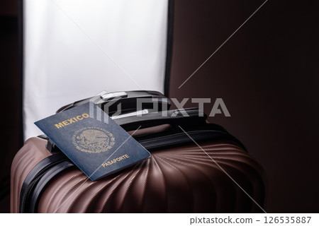 International passport of a citizen of Mexico on a suitcase 126535887
