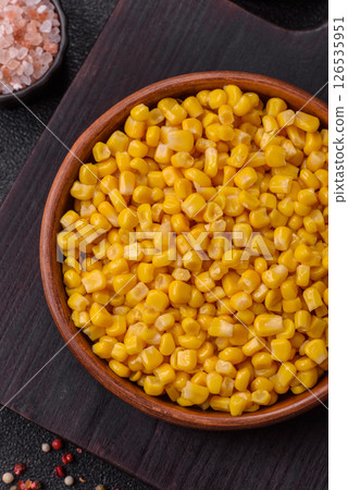 Sweet yellow canned corn in bowl Sweet yellow canned corn in bowl 126535951