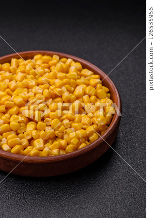 Sweet yellow canned corn in bowl Sweet yellow canned corn in bowl 126535956