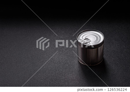 Metal cylindrical can with canned food 126536224